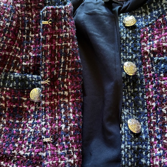 White House Black Market Wine & Navy Blue Tweed Military Jacket Size 2 - Picture 6 of 11